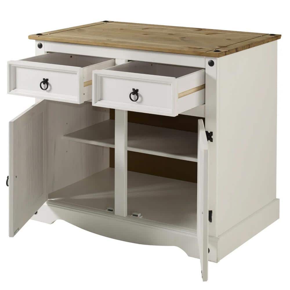 Sunnydaze White Pine Sideboard Cabinet with 2 Drawers and 2 Doors