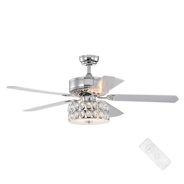 Edvivi Danae 52 in. Indoor Chrome Glam Reversible Ceiling Fan with Crystal Light and Remote Control