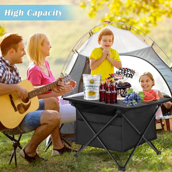 Black Small Aluminum Portable Picnic Table Foldable Table with Storage  Carry Bag for Camping, Hiking, Fishing, BBQ H2SA05OT004 - The Home Depot