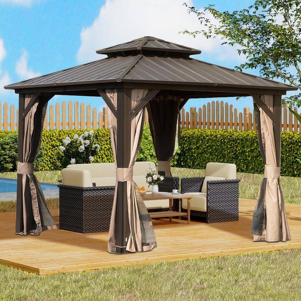 ToolCat 8 ft. x 8 ft. Brown Hardtop Gazebo, Aluminum Metal Gazebo