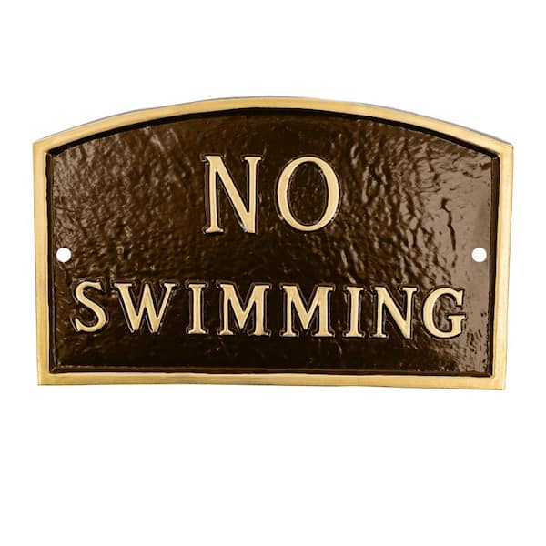 Montague Metal Products 5.5 in. x 9 in. Small Arch No Swimming Statement Plaque Sign - Oil Rubbed/Gold