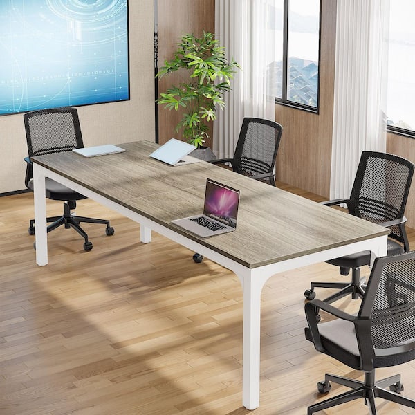Moroni 78.7 in. Light Grey and White Wood Computer Desk, Rectangular Conference Table Seminar Table for 6-8 People, 1PC