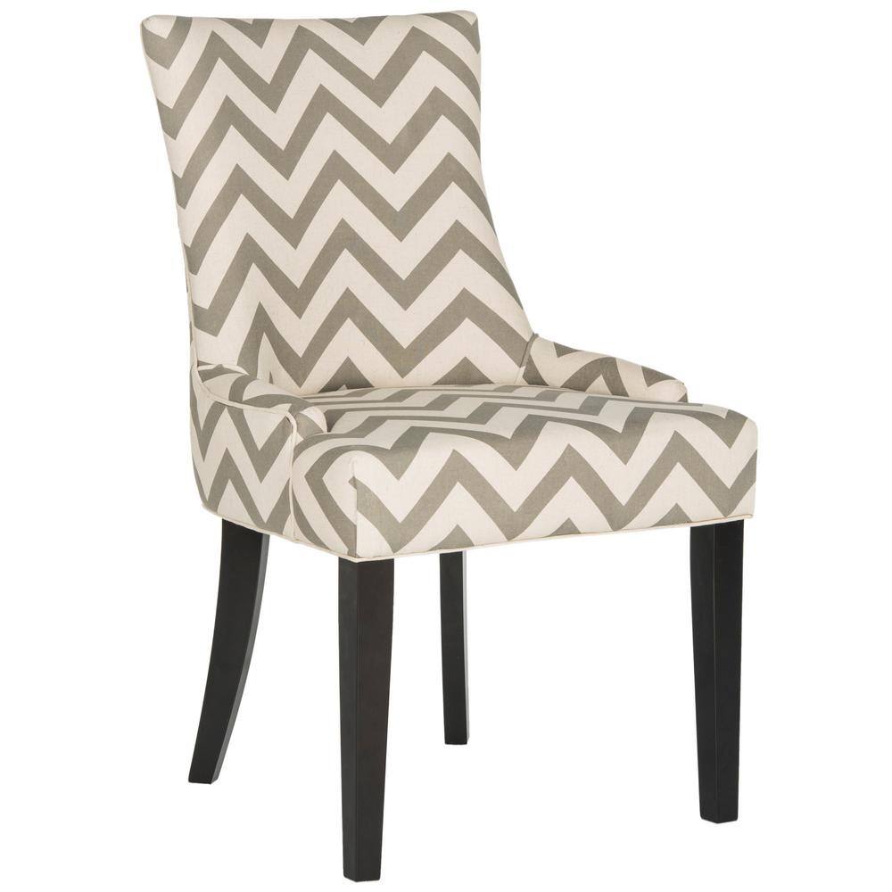 Espresso Finish Gray Linen Upholstered High Side Chair