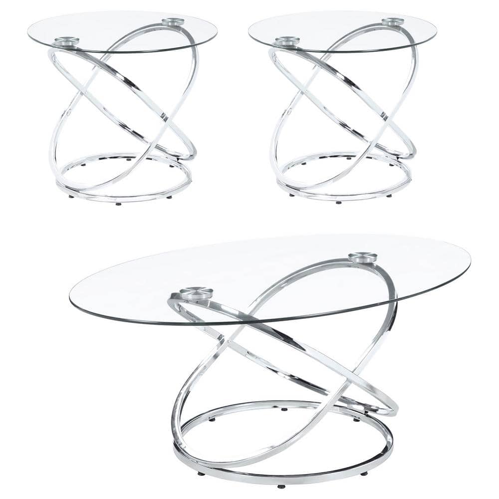Ecliptic Chrome & Glass Oval Coffee Table Set