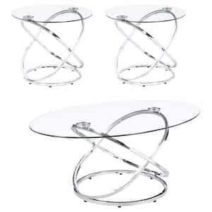 3-piece 47.5 in. Warren Chrome and Clear Oval Glass Top Coffee Table in Occasional Set