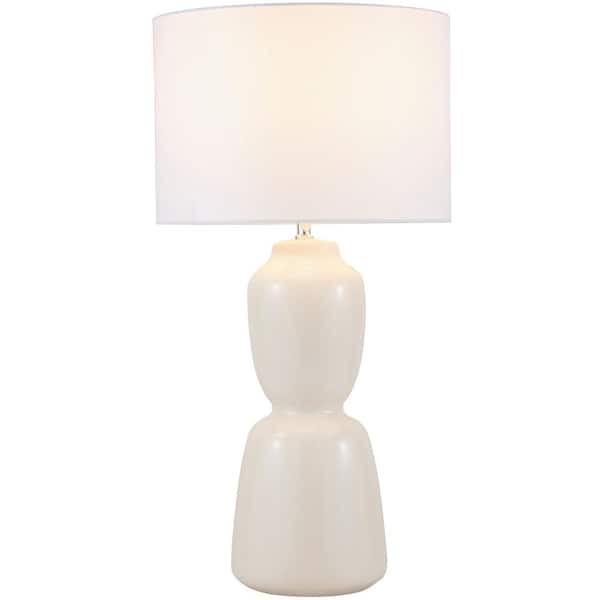 Litton Lane 28 in. Cream Ceramic Rounded Hourglass Task and Reading Table Lamp