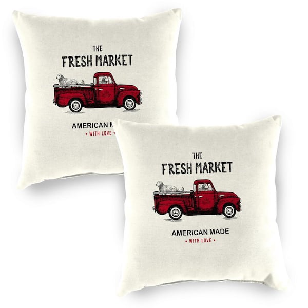Jordan Manufacturing 16 in. L x 16 in. W x 4 in. T Square Outdoor Throw Pillow in Fresh Market (2-Pack)