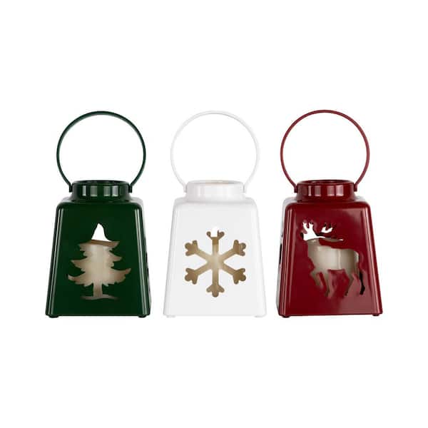 LED Lighted Tree Snowflake and Reindeer Christmas Candle Lanterns-8"-Set of 3