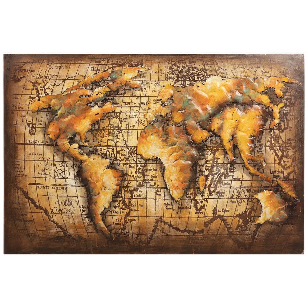 Empire Art Direct 3D Mixed Media Iron World Map Wall Sculpture