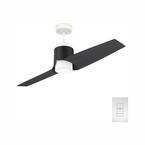 Aya 54 in. LED Outdoor Wi-Fi Enabled Porcelain White/Black Ash Blades Ceiling Fan with Light Kit and Handheld Remote
