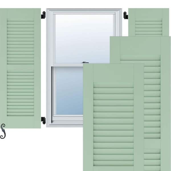 Ekena Millwork 12 in. W x 76 in. H Americraft 2 Equal Louver Exterior Real Wood Shutters Per Pair in Seaglass