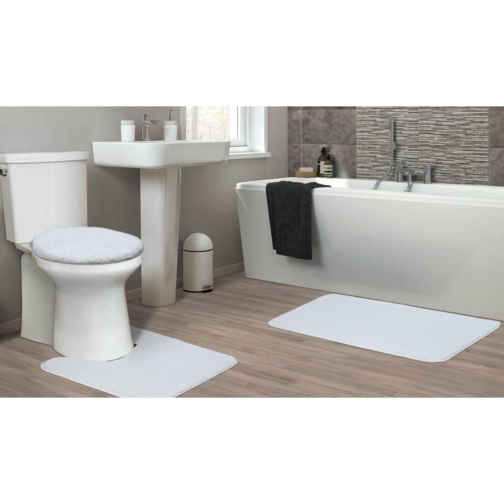 Gramercy White Plush Polypropylene 3-Piece Bath Rug Set