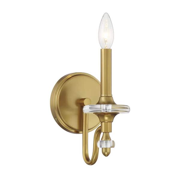 Champlain 5 in. W x 9 in. H 1-Light Warm Brass Dimmable Wall Sconce with Crystal Accents