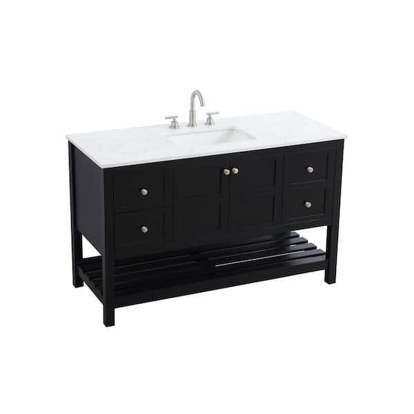 54 in. Single Sink Black Bath Vanity with White Engineered Marble Top