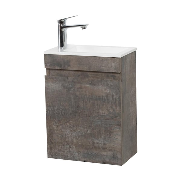 Abruzzo 16 in. Wall-Mounted Floating Bathroom Vanity with Resin Sink and Soft-Close Cabinet Door in Dark Birch