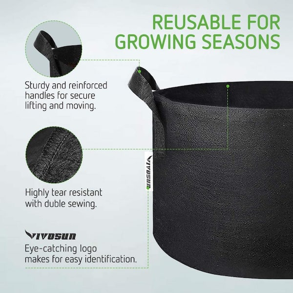 Sunnydaze Decor 5-Pack Garden Grow Bags with Handles - Non-Woven Fabric - Black - 10 Gal