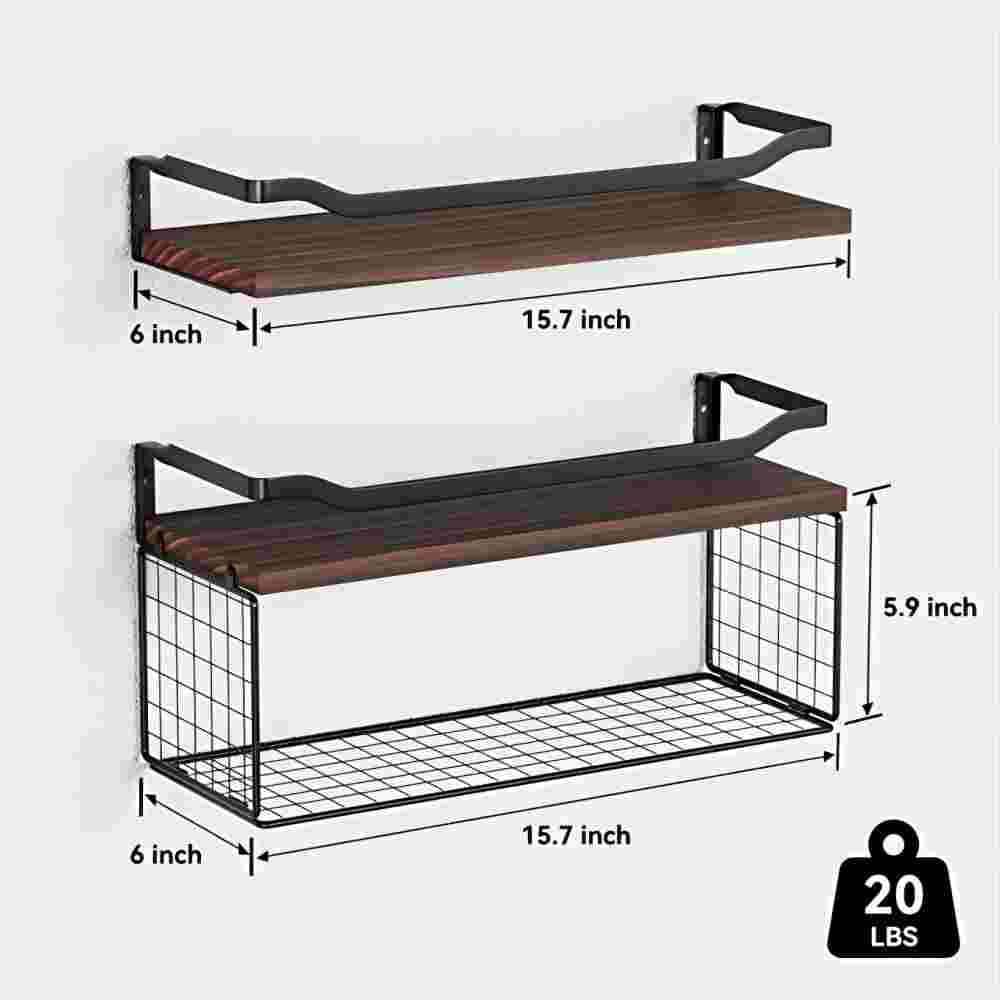 DOLLFIO Floating Shelves with Wall Décor Sign, Bathroom Shelves Over Toilet  with Wire Storage Basket, Wood Wall Shelves with Protective Metal  Guardrail– Brown - Yahoo Shopping