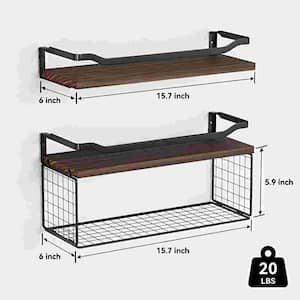 Floating Shelves with Wire Storage Basket, Bathroom Shelves Over Toilet with Protective Metal Guardrail