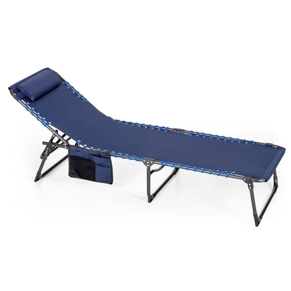 PHI VILLA Adjustable 4Position Folding Camping Cot Bed In Navy Blue