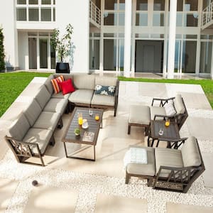 12-Piece Wicker Collection Patio Conversation Set with Gray Cushions