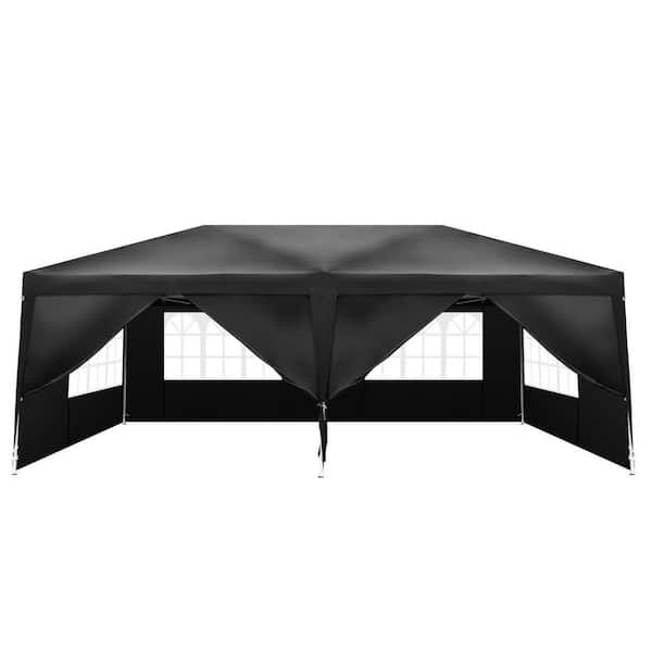10 ft. x 20 ft. Black PE Wedding Party Canopy Tent, Waterproof Outdoor Gazebo Event Tent with 6 Removable Sidewalls