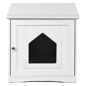 20 in. White 18.5 in. Rectangular Density Board Cat House End Table