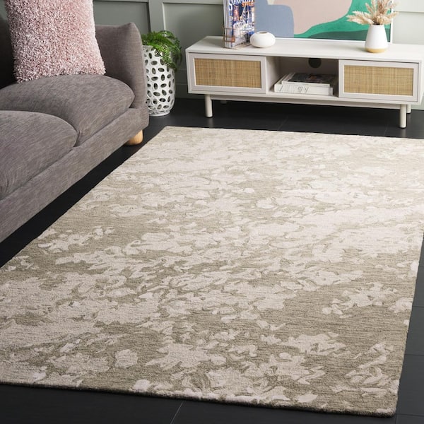 Pine 6 ft. x 6 ft. Sage Green/Ivory Abstract Camo square Area Rug