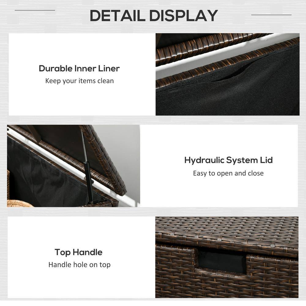 Brown Wicker and Plastic Outdoor Deck Box with Hydraulic Lift
