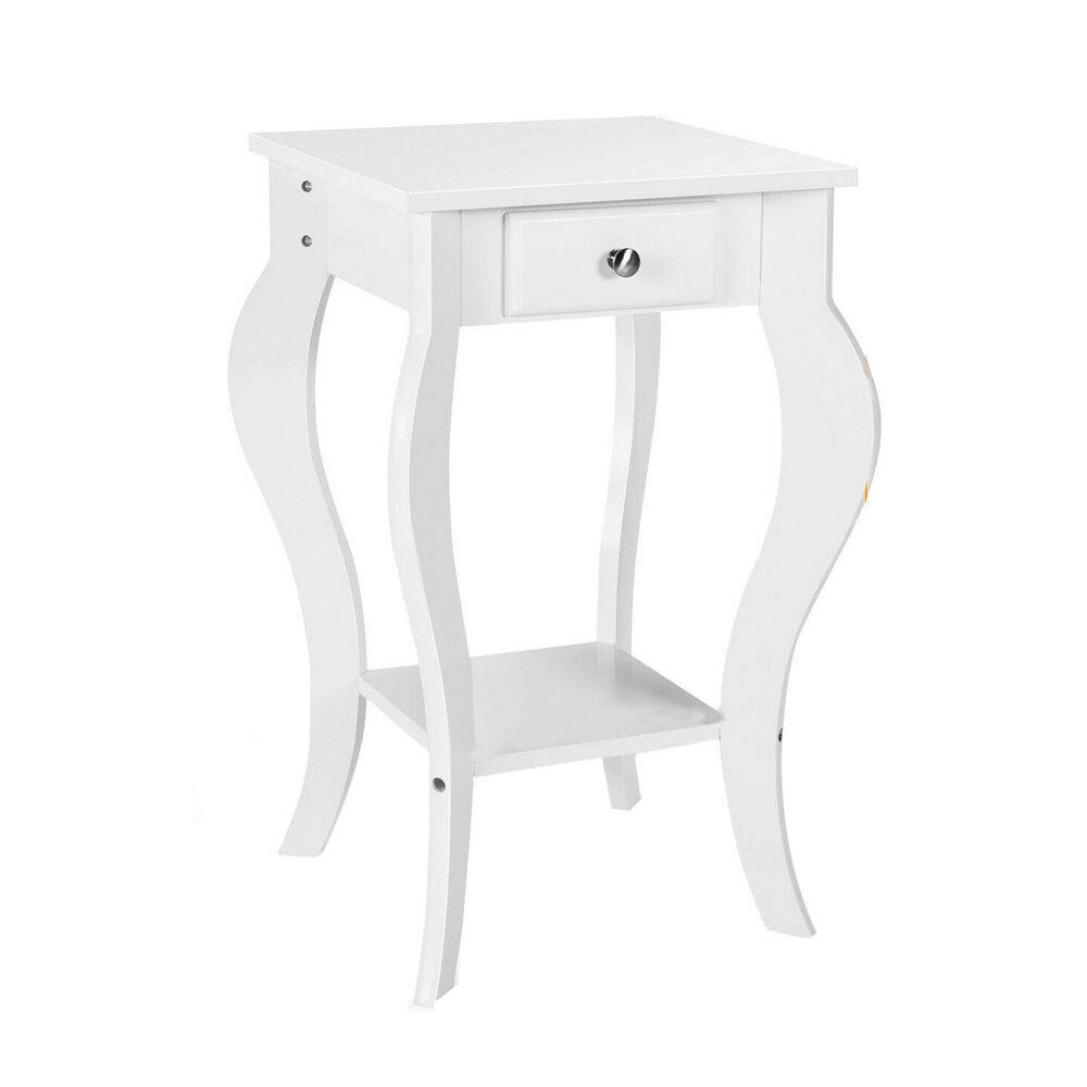 SUNRINX 15 in. White Square End Side Table with Wood Top MG251WE The