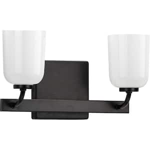 Moore Collection 2-Light Matte Black White Opal Glass Luxe Bath Vanity Light