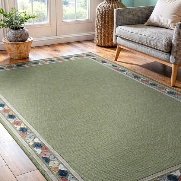 CAMILSON Lara Green 5 ft. x 7 ft. Bordered Stylish Indoor Outdoor