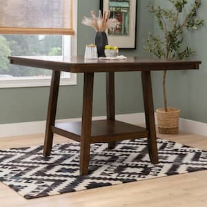 Saanvi Counter Height Brown Wood Top 47.5 in. 4-Leg Lazy Susan Dining Table Seats 4