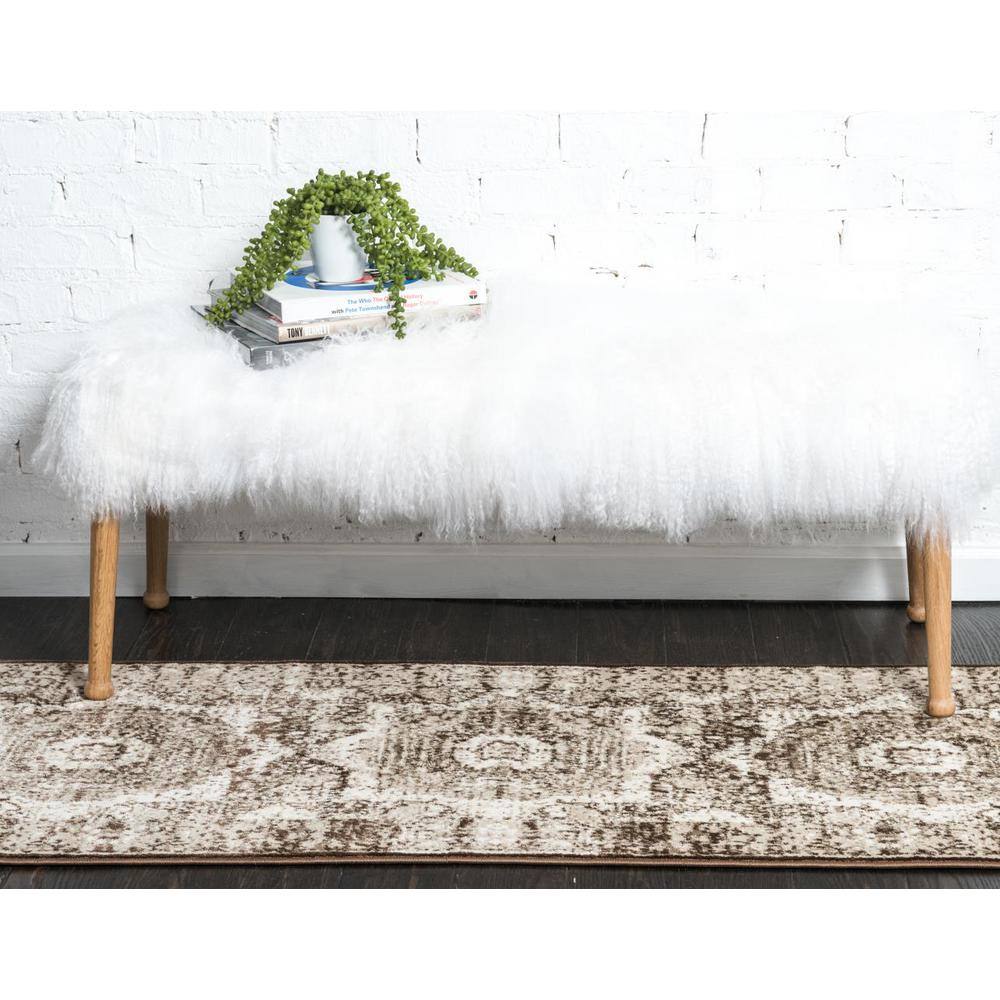 Chocolate Brown Medallion Synthetic Runner Rug 2' x 6'