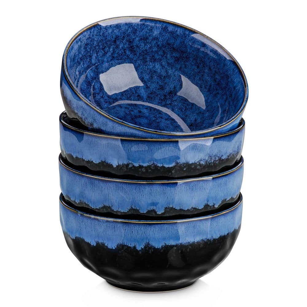 KHKFY Starry Ceramic Bowls Set of 4 with Blue Kiln Glaze Finish