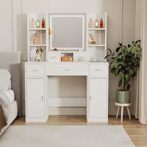 White 6 drawer 43.31 in. Wide Dresser with Mirror, Smart Mirror Dressing Table with Drawers and Storage Cabinet