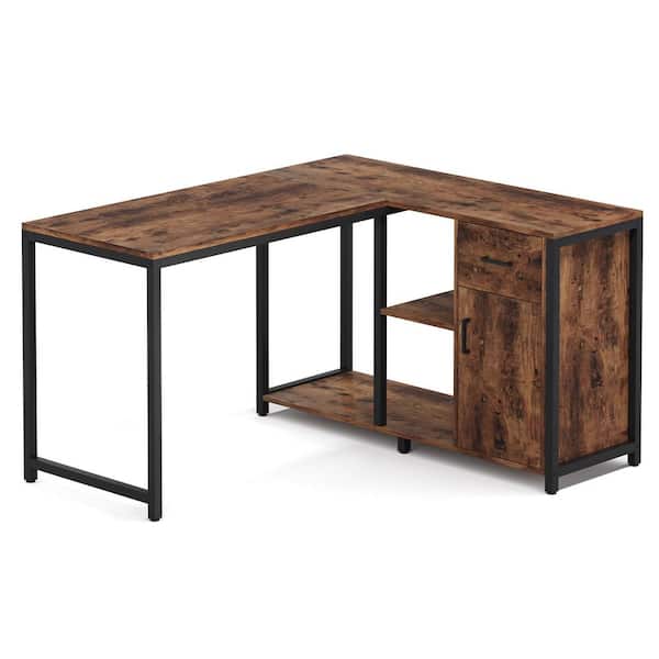 Tribesigns Lantz 47.2 in. L Shaped Desk Brown Engineered Wood 1-Drawer Computer Desk with Cabinet Shelf