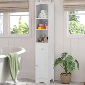 13.40 in. W x 9.10 in. D x 66.90 in. H MDF White 1-Drawer Tall Bathroom Linen Cabinet with Adjustable Shelf in White