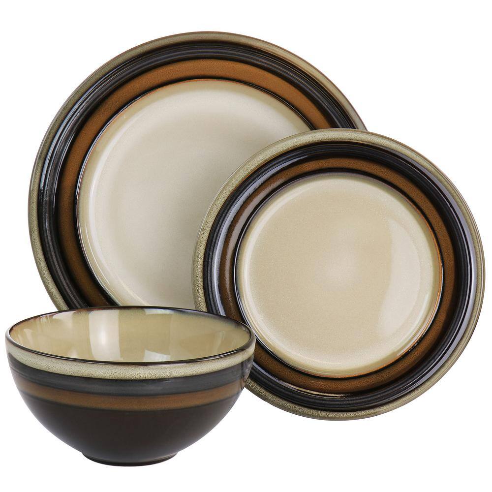 Everston Brown and Cream Ceramic 12-Piece Dinnerware Set