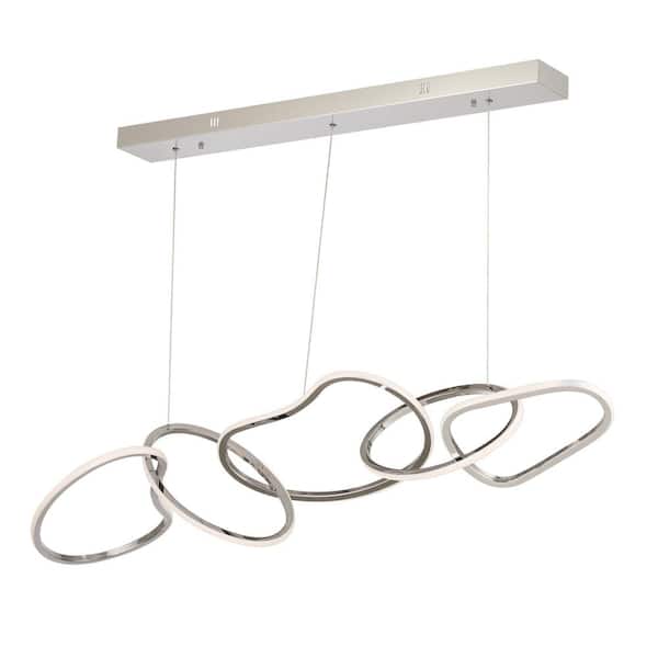 Unbranded NorthGlow Nordic 5-Light Silver Integrated LED Luxury Stainless Steel Chandelier Dining Ceiling Light for Kitchen Island