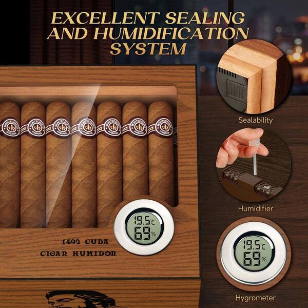 cigarette humidifier Unbranded 10.25 in. W x 3.14 in. H Cedar Wood Cigar Humidor with Glass Top,  Accessory Storage, Digital Hygrometer and Humidifier SA1059B286
