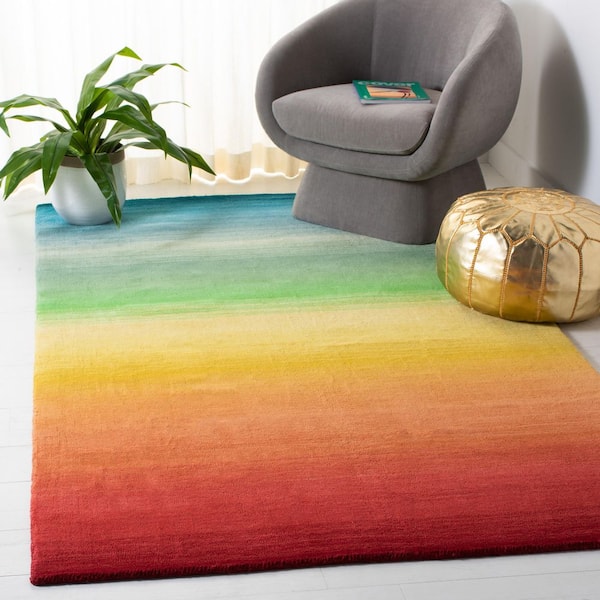 Manhattan Blue/Red 5 ft. x 8 ft. Gradient Solid Color Area Rug