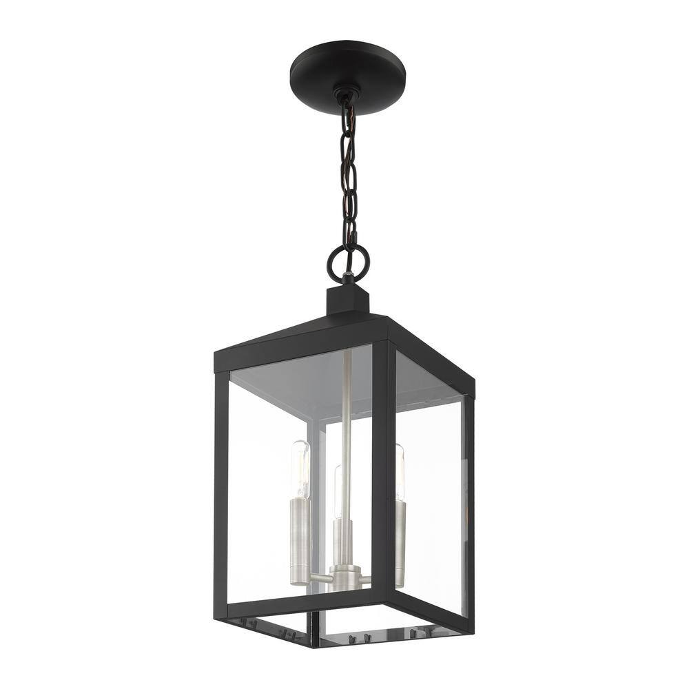 Nyack Modern Black 3-Light Outdoor Pendant with Clear Glass