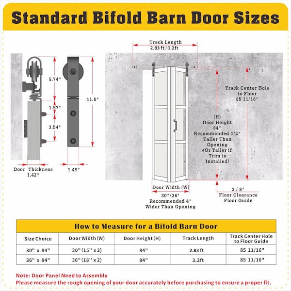 48 in. x 84 in. (24 in. W x 2) Bi-Fold 6-Panel White MDF Pre-Drilled Double Sliding Barn Door with Hardware Kit Set.