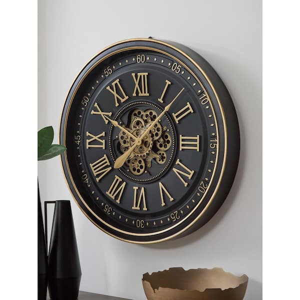 Dairton Black Analog Metal Roman Numberals Wall Clock