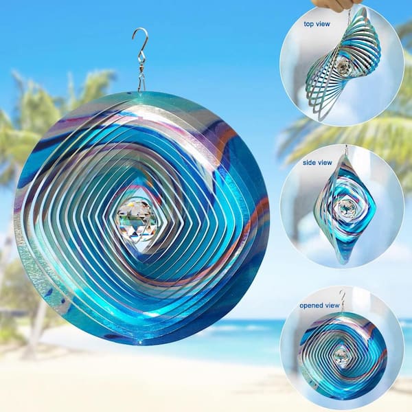 Mandala Wind Spinner with Crystal ball 3D Stainless Steel Hanging