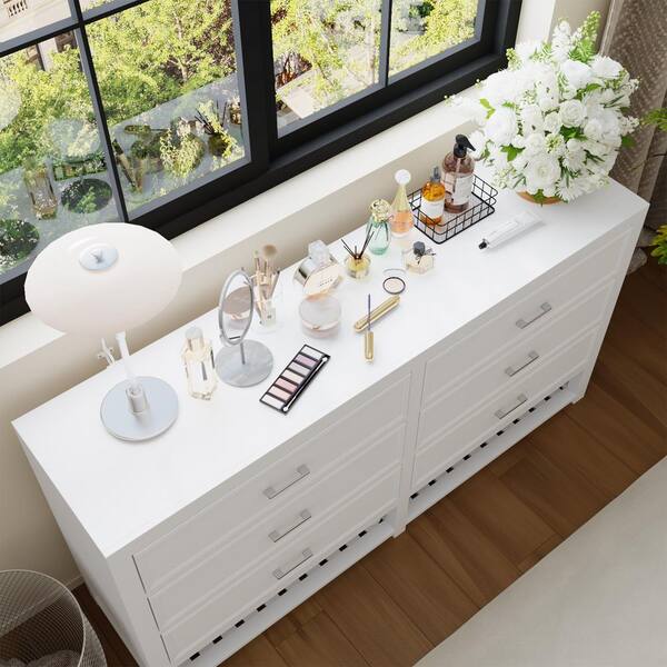 FUFU&GAGA White Wood Double-Wide 63 in. W Jewelry Armoire