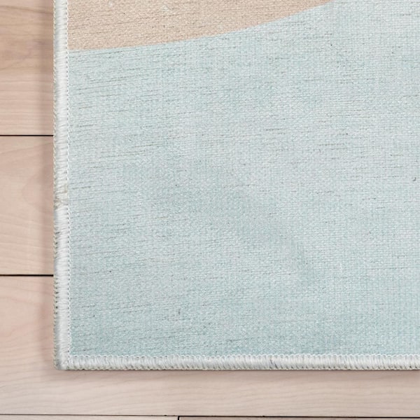 Curved Rainbow Modern Kids Pastel Multi Color 3 ft. 3 in. x 5 ft. Machine Washable Flat-Weave Area Rug