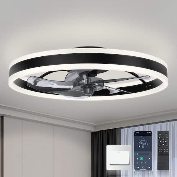 20 in. Indoor Smart Ceiling Fans with Lights with Remote&APP, Low Profile Ceiling Fan, 6 Speed Reversible Blades-Black