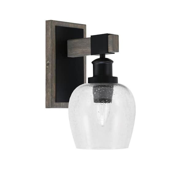 Unbranded Richmond 6 in. 1-Light Matte Black and Painted Distressed Wood-look Metal Wall Sconce with Standard Shade