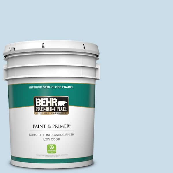 BEHR PREMIUM PLUS 5 gal. #M510-1 Blue Me Away Semi-Gloss Enamel Low Odor Interior Paint & Primer